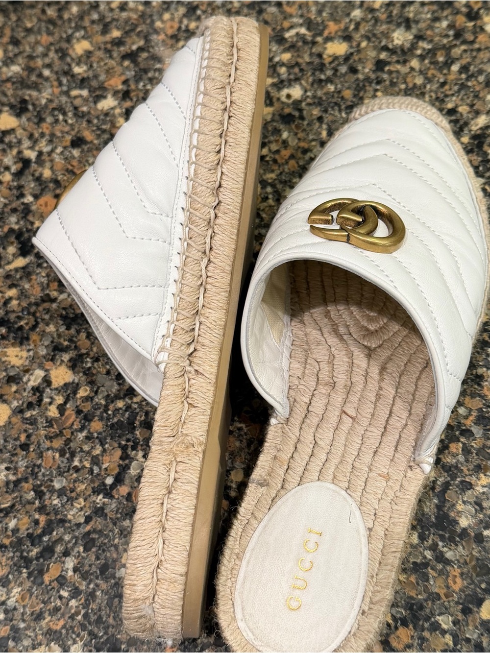 Gucci White GG Marmont Quilted Leather Espadrille Mules 39 - Picture 9 of 10